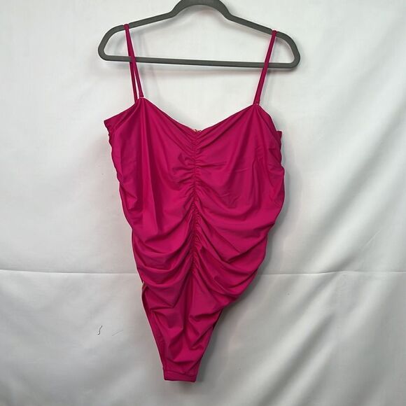 J. Crew Fuchsia Pink ruched one piece swimsuit spaghetti straps size 22 NWT - Picture 9 of 14